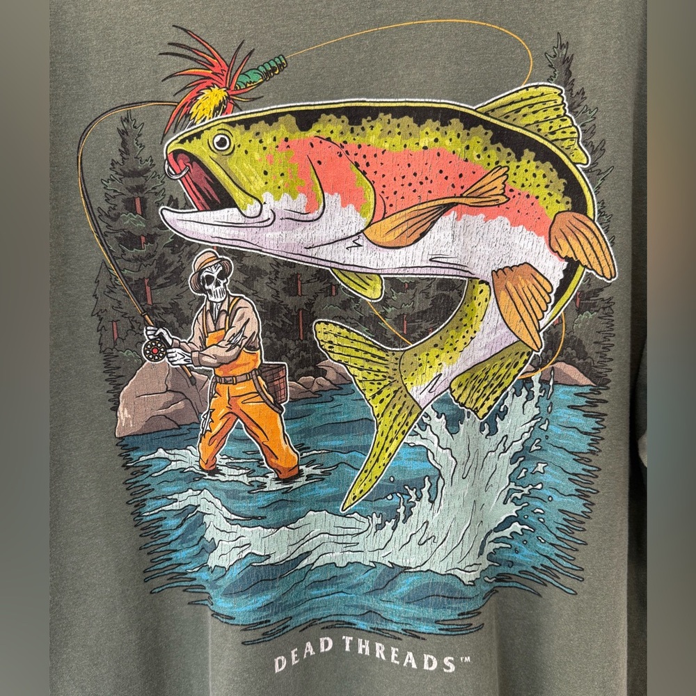 NEW Dead Threads End Of The Rainbow Tshirt Skeleton Fishing Trout Size 2XL